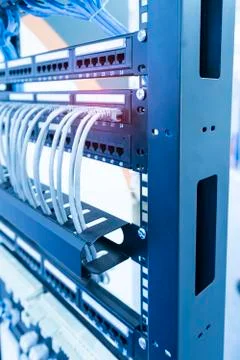 Ethernet cables and network switching hub system communication Stock Photos