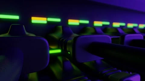 Ethernet Cables Connected to Modem with Digital Binary Code Streaming Informatio Stock Footage 252844911