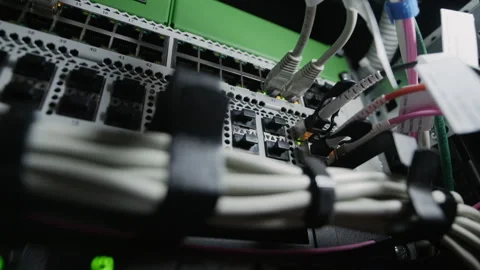 Ethernet Cables Connected to Network Switch in Data Center Stock Footage 330541405