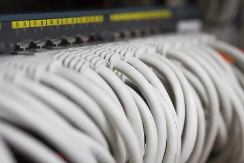 Ethernet cables in network switch Stock Photos