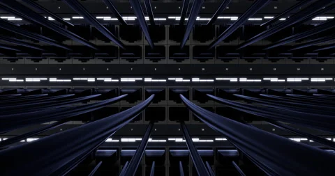 Ethernet cables plugged into router ports with active data LEDs. Stock Footage 325834895