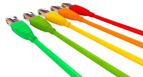 Ethernet cables unplugged colors pointing away close Stock Illustration