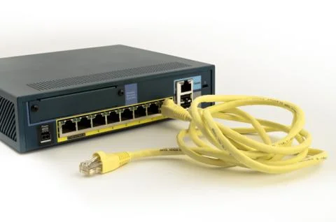 Ethernet firewall and cable Stock Photos
