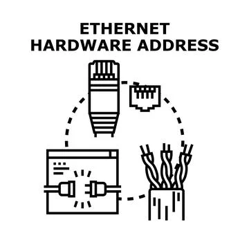 Ethernet hardware address creating local area network connection Stock Illustration