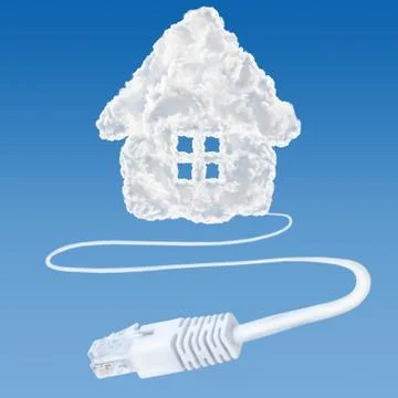 Ethernet-lan cable coming out from cloud shaped house - data base concept Illustrazione stock