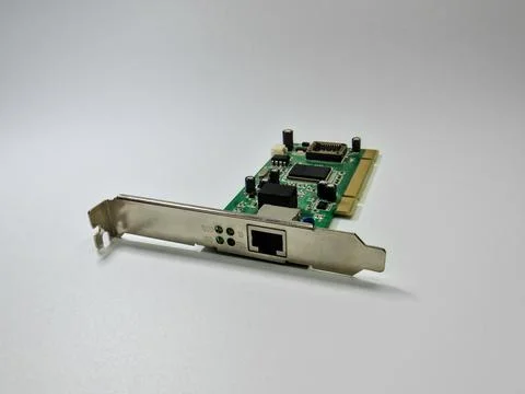Ethernet network adapter computer card, close up Stock Photos