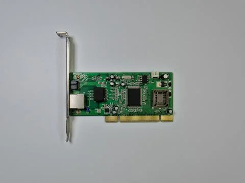 Ethernet network adapter computer card, view from above Stock Photos