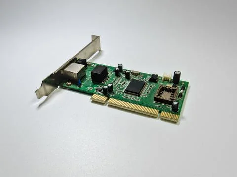 Ethernet network adapter computer card, bottom side view Stock Photos
