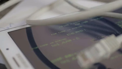 Ethernet network cables with code data background Stock Footage 125067374