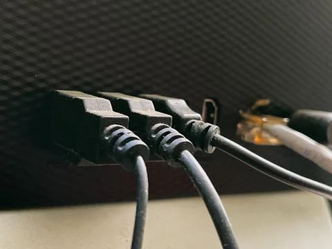 Ethernet network cables plugged into router LAN ports for internet connection Stock Photos