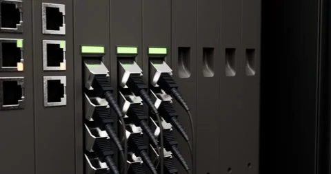 Ethernet network cables plugged into a server switch Stock-Footage 332229882