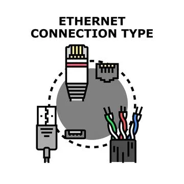 Ethernet network connection types and components Stock Illustration