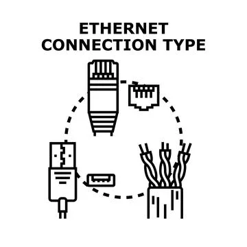 Ethernet network connection types and components Stock Illustration