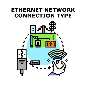 Ethernet network providing global data access and wireless connection Stock Illustration