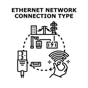 Ethernet network providing global data access and wireless connection Stock Illustration