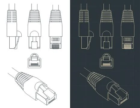 Ethernet plug blueprint Stock Illustration