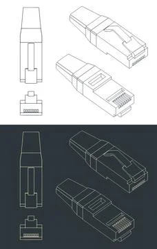 Ethernet plug blueprints Illustrazione stock