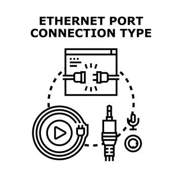 Ethernet port connection type establishing network connection Stock Illustration