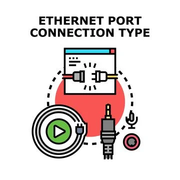 Ethernet port connection type establishing network connection Stock Illustration