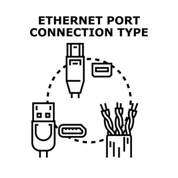 Ethernet port connection types for internet data connection Stock Illustration