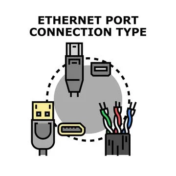 Ethernet port connection types for internet data connection Stock Illustration