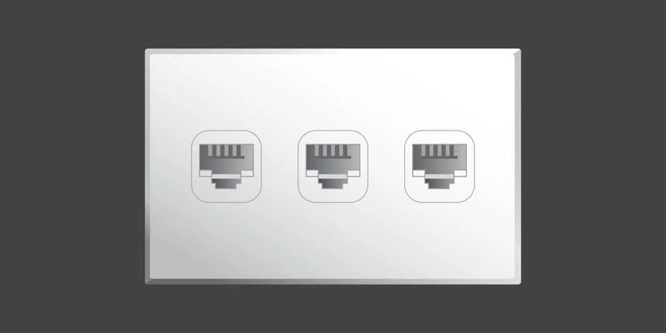 Ethernet Port Ethernet port wall socket with 3 ethernet plug connections i... Stock Photos
