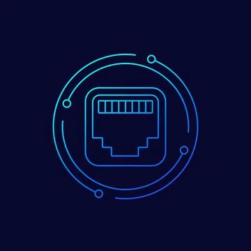 Ethernet port line icon, network socket vector Stock Illustration