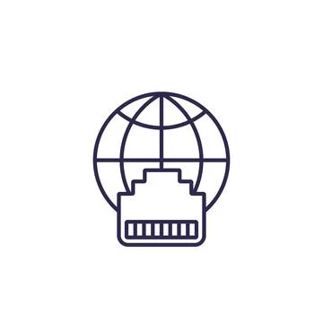Ethernet port, network icon, line vector Stock Illustration