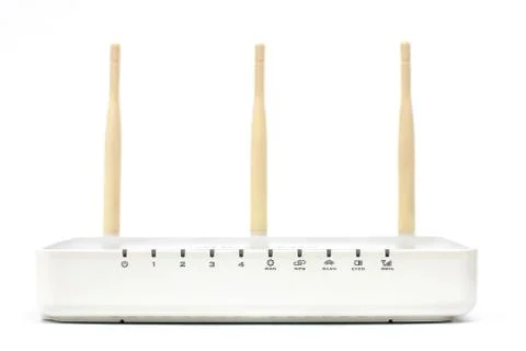 Ethernet router in front of a white background. Stock Photos