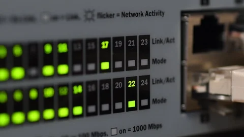 Ethernet server switches in Data Center Stock Footage