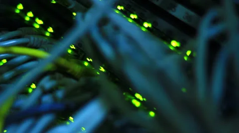 Ethernet server with UTP cables and blinking LED lights Stock Footage