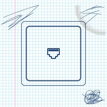 Ethernet socket sign. Network port - cable socket line sketch icon isolated on Stockillustratie