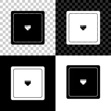 Ethernet socket sign. Network port - cable socket icon isolated on black, white 库存插图