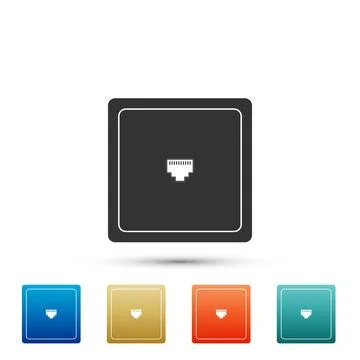 Ethernet socket sign. Network port - cable socket icon isolated on white ba.. Stock Illustration