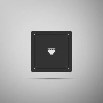Ethernet socket sign. Network port - cable socket icon isolated on grey bac.. Stock Illustration