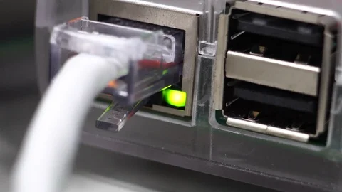 Ethernet switch. Close up. With cables, used and opened ports. Vídeos de archivo 125689676