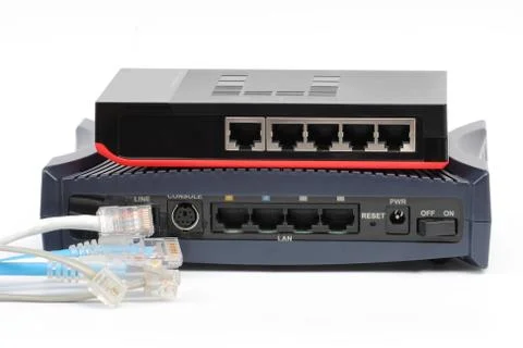 Ethernet switch isolated and router modem connect lan on the white background Stock Photos
