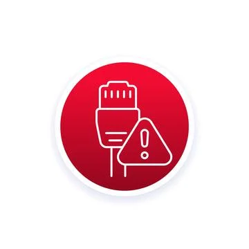 Ethernet warning line icon with a cable, vector Stock Illustration