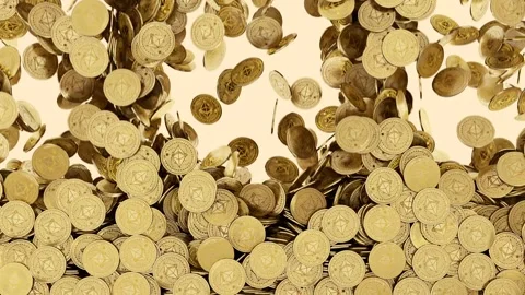 Etherum cryptocurrency coins falling down. Gold etherum crypto coins drooping. Видео 267843051