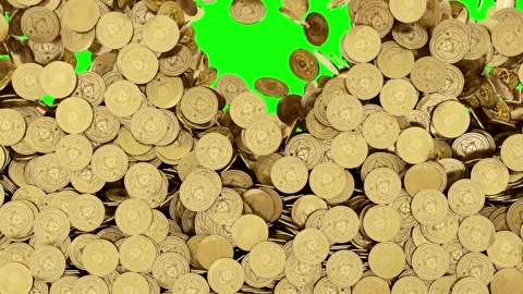 Etherum cryptocurrency coins falling down green screen animation. Видео 278650772