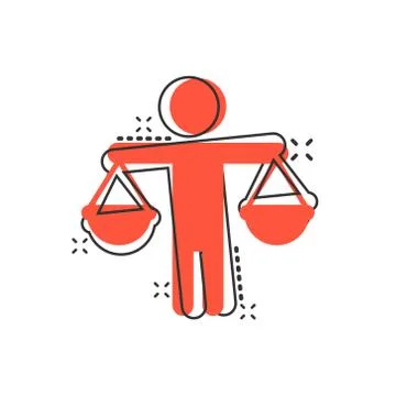 Ethic balance icon in comic style. Honesty cartoon vector illustration on iso Stock Illustration