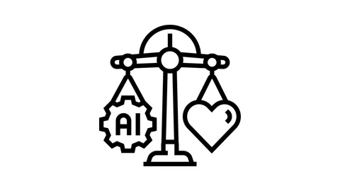 Ethical ai balance scale deep learning line icon animation Stock Footage 326124547