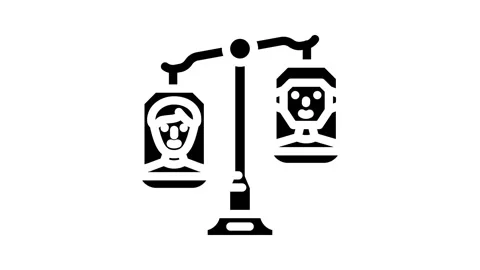 Ethical ai balance scale deep learning glyph icon animation Video stock 326732175