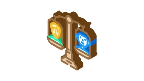 Ethical ai balance scale deep learning isometric icon animation Video stock 327277793