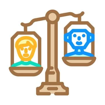 Ethical ai balance scale deep learning color icon vector illustration Illustrazione stock