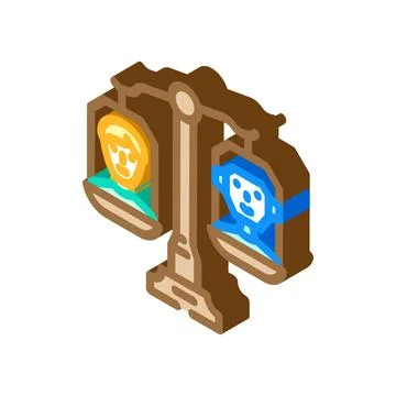 Ethical ai balance scale deep learning isometric icon vector illustration Illustrazione stock