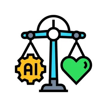 Ethical ai balance scale deep learning color icon vector illustration Stock Illustration