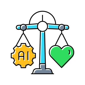 Ethical ai balance scale deep learning color icon vector illustration Illustrazione stock