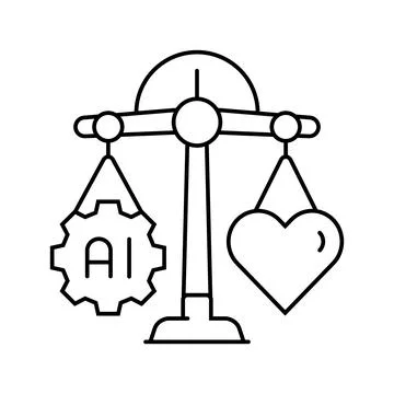 Ethical ai balance scale deep learning line icon vector illustration Stock Illustration