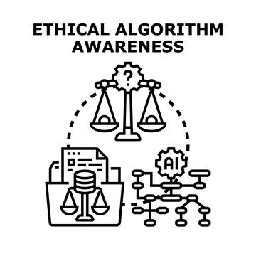 Ethical algorithm awareness concept managing artificial intelligence decision Stock Illustration